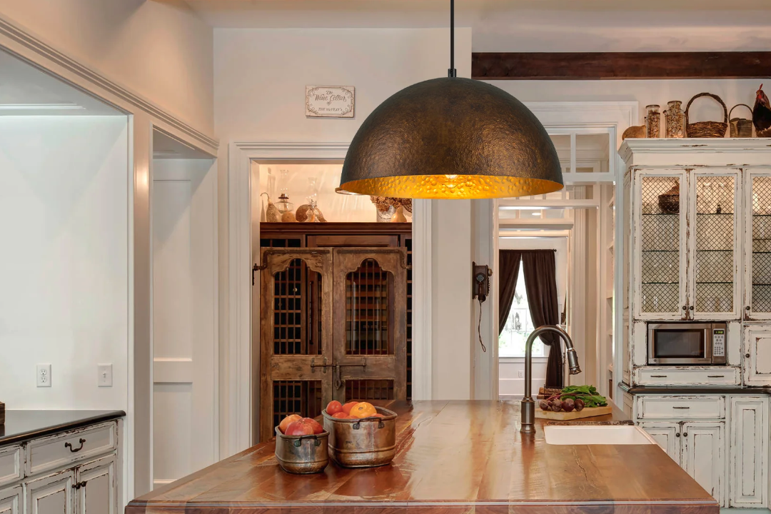 Elegant Hammered Copper Dome Light for Kitchen Islands
