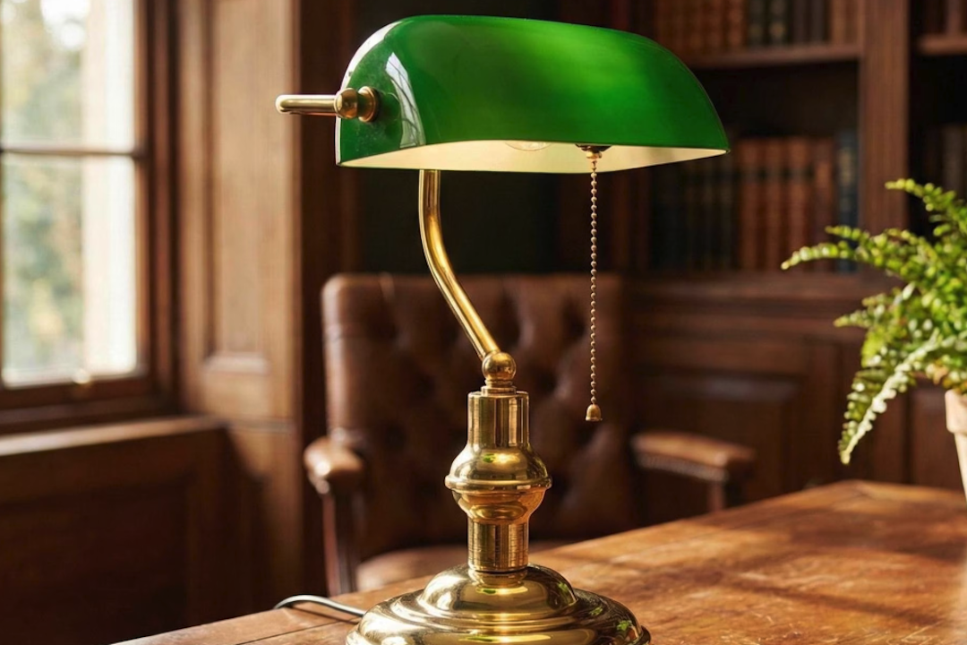 Classic American Vintage Green Glass Banker Table Lamp